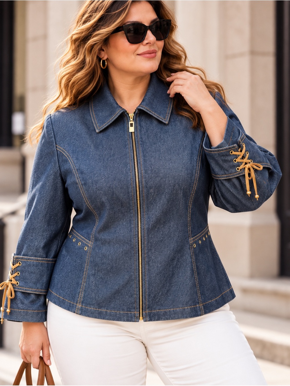 St. John Sport Marie Gray Women’s Blue Zip Front Lace-Up Cuff Stretch Jacket XL